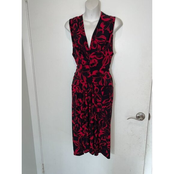 Norma Kamali  Twist Front Sleeveless Floral Print Dress XL Black & Red - Picture 3 of 8